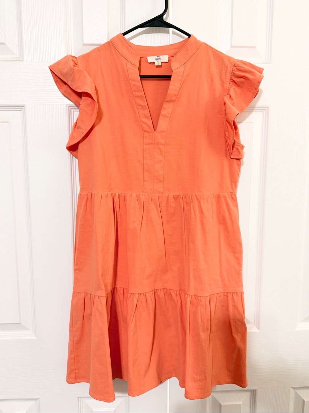 Coral Flutter-Sleeve Tiered Dress